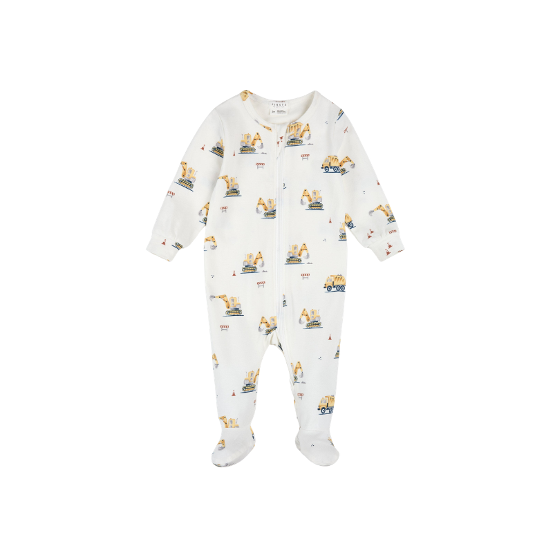 Petit Lem Petit Lem Footed Sleeper Knit AOP Construction Off White