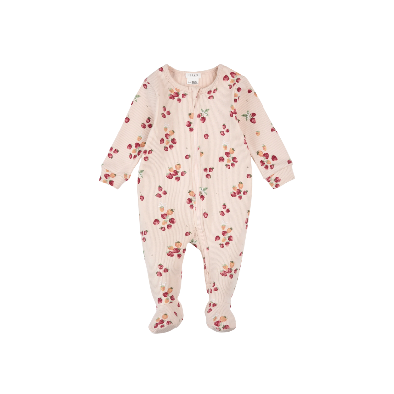 Petit Lem Petit Lem Footed Sleeper Knit AOP Strawberries Light Pink