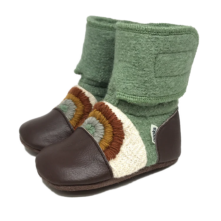 Nooks Nooks Felted Wool Booties Embroidered Good Vibes