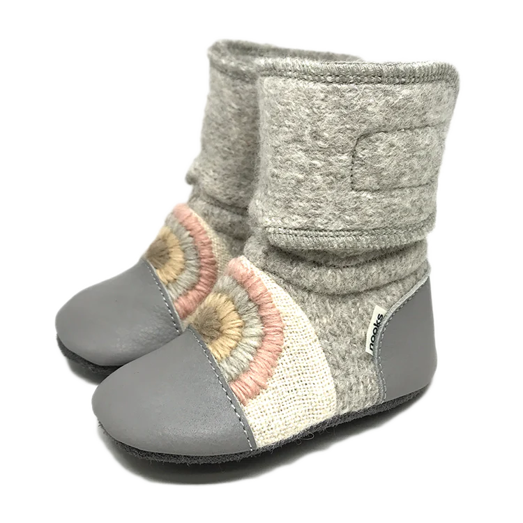 Nooks Nooks Felted Wool Booties Embroidered Rainbow Moon