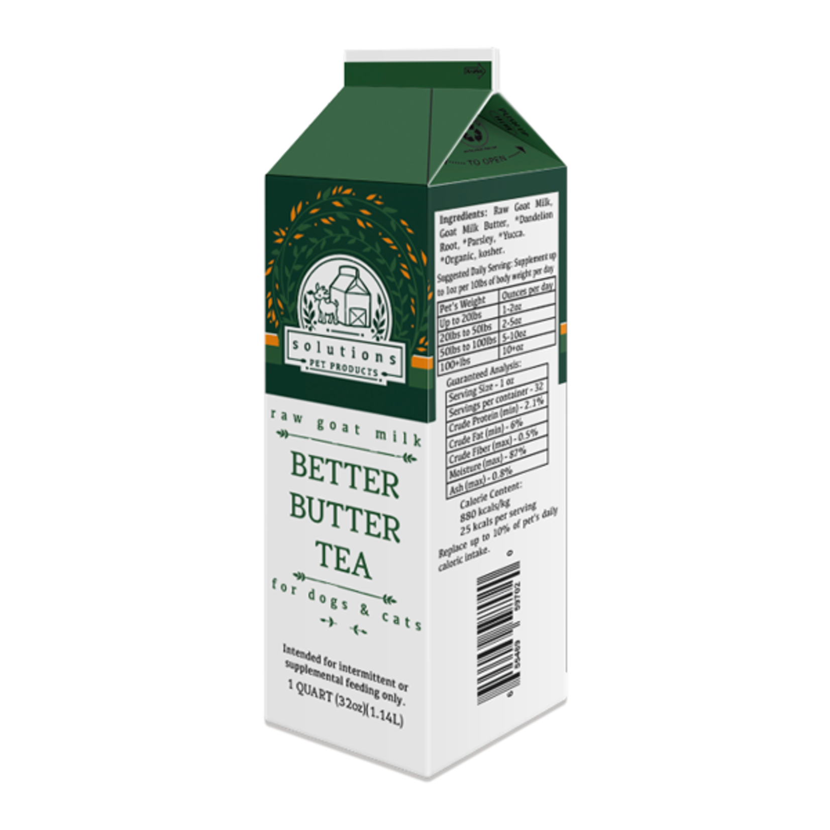 Solutions Pet Solutions Pet Better Butter Tea Cultured Raw Goat Milk 1 quart (32oz)