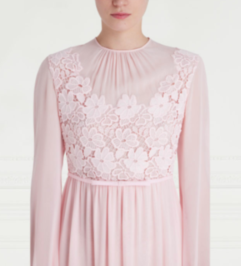 GIAMBATTISTA VALLI LONG SLEEVE SILK LACE EMBROIDERED GOWN