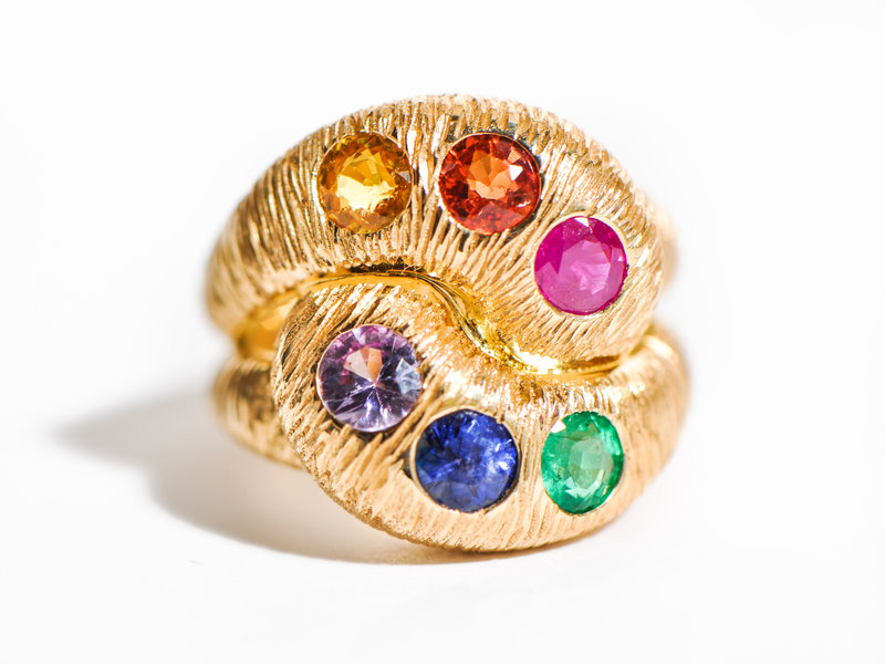 BRENT NEALE TEXTURED MULTICOLOR GEMSTONE KNOT RING