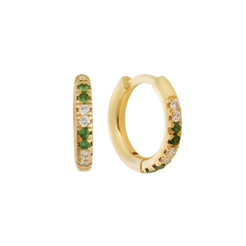 ILEANA MAKRI WHITE DIAMOND AND TSAVORITE MINI HOOPS