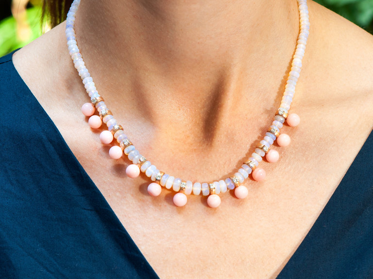 IRENE NEUWIRTH OPAL BEADS & PINK OPAL SPHERE NECKLACE