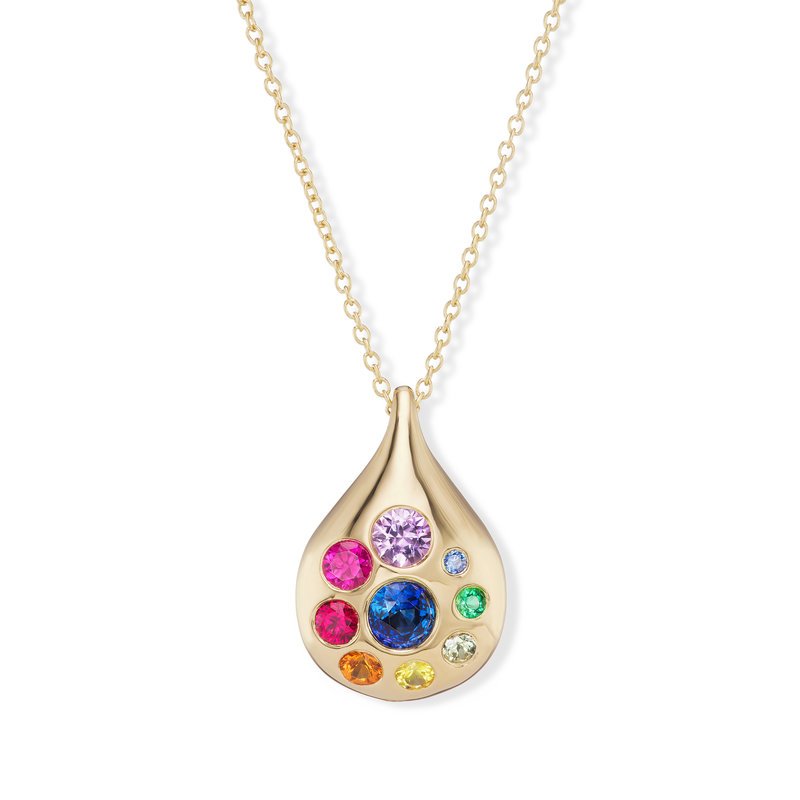 BRENT NEALE LARGE PETAL PENDANT WITH RAINBOW SAPPHIRES & EMERALDS