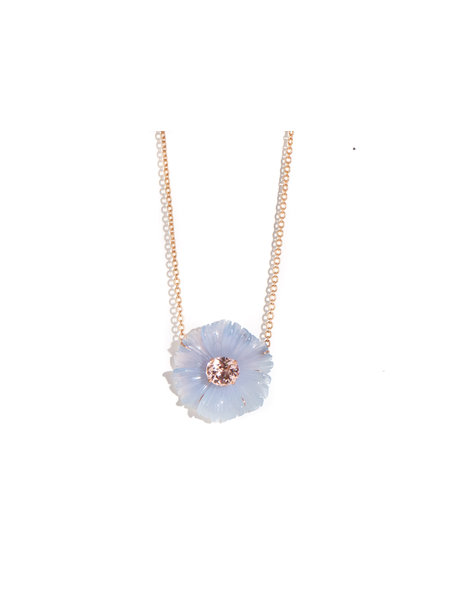 IRENE NEUWIRTH CARVED CHALCEDONY & MORGANITE TROPICAL FLOWER NECKLACE