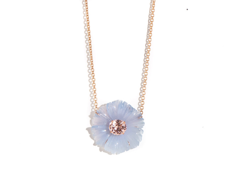 IRENE NEUWIRTH CARVED CHALCEDONY & MORGANITE TROPICAL FLOWER NECKLACE