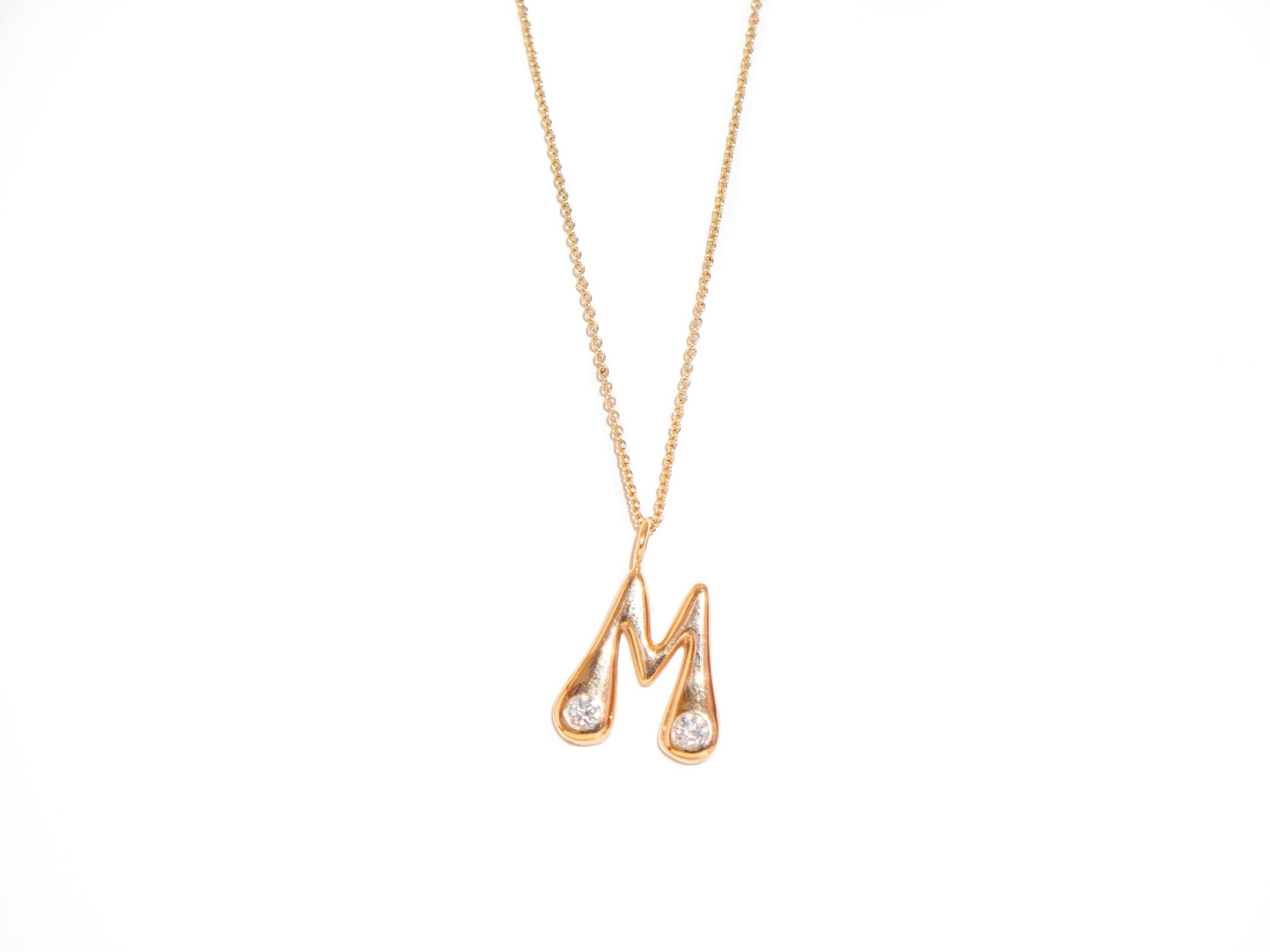 Diamond Initial Necklace -14K Mini Paper Clip Chain