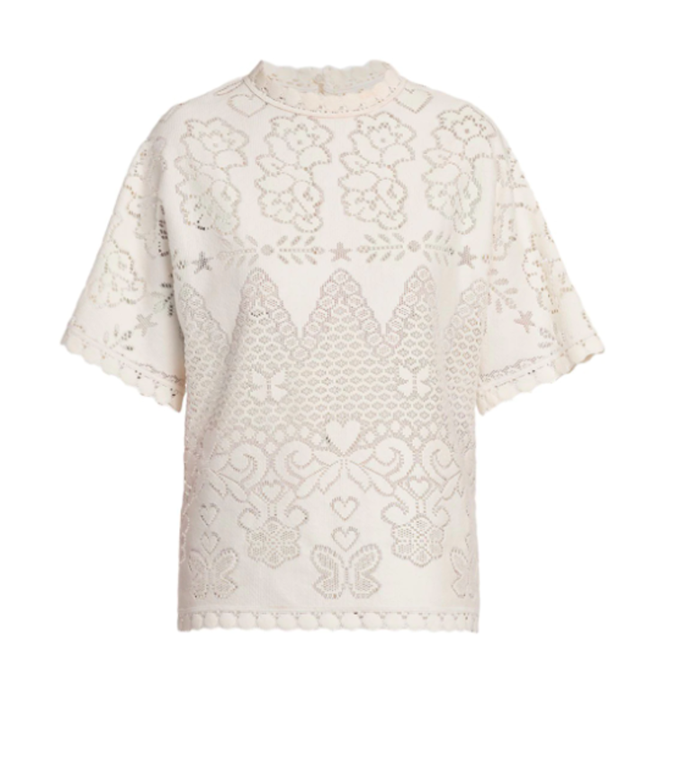 VALENTINO SHORT SLEEVE LACE EMBROIDERED BOXY TEE
