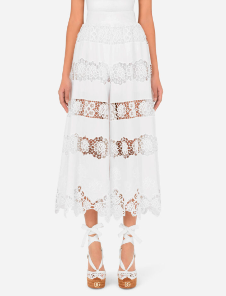 DOLCE & GABBANA EMBROIDERED COTTON WIDE LEG PULL ON PANT