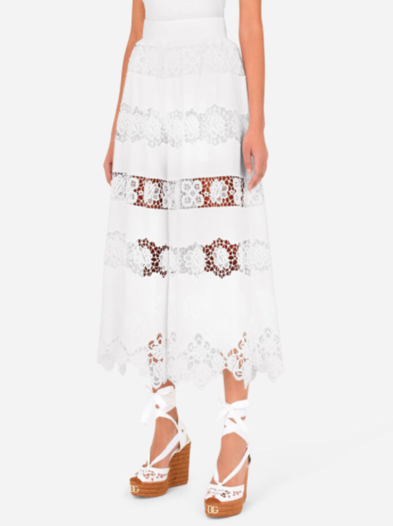 DOLCE & GABBANA EMBROIDERED COTTON WIDE LEG PULL ON PANT