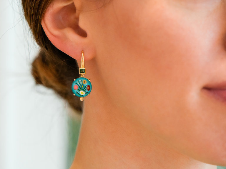 VINTAGE FLOWERS WITH GREEN TOURMALINE EARRINGS