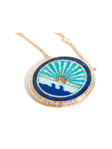 JACQUIE AICHE LARGE PAVE ROUND SUNSHINE INLAY DIAMOND NECKLACE