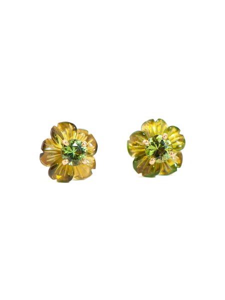 IRENE NEUWIRTH CARVED PERIDOT AND GREEN TOURMALINE FLOWER STUDS