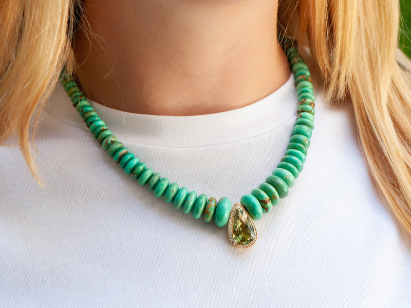 JACQUIE AICHE GREEN TOURMALINE AND TURQUOISE BEADED NECKLACE