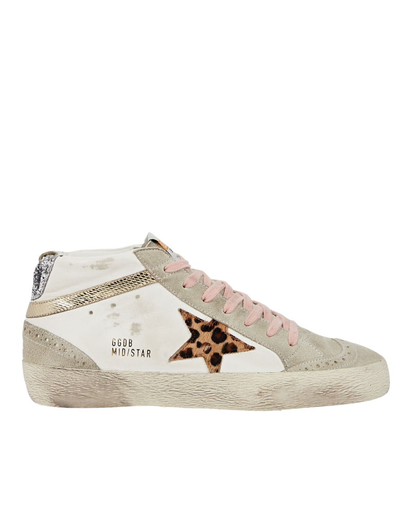 GOLDEN GOOSE MID STAR LEATHER UPPER SUEDE TOE AND SPUR TENNIS SHOE