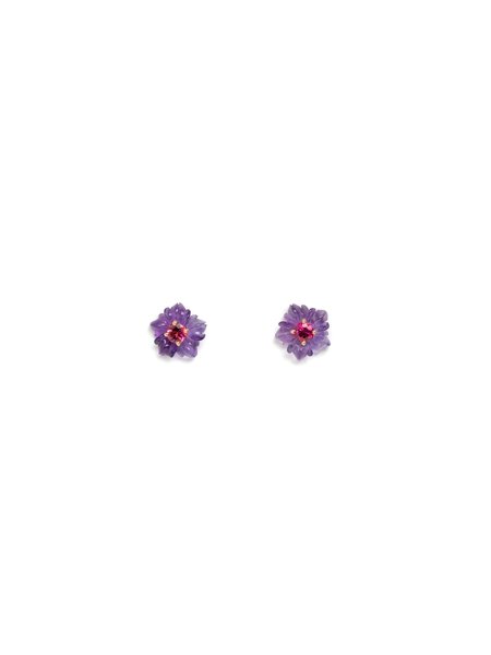 IRENE NEUWIRTH AMETHYST CARVED FLOWER WITH PINK TOURMALINE CENTER EARRINGS