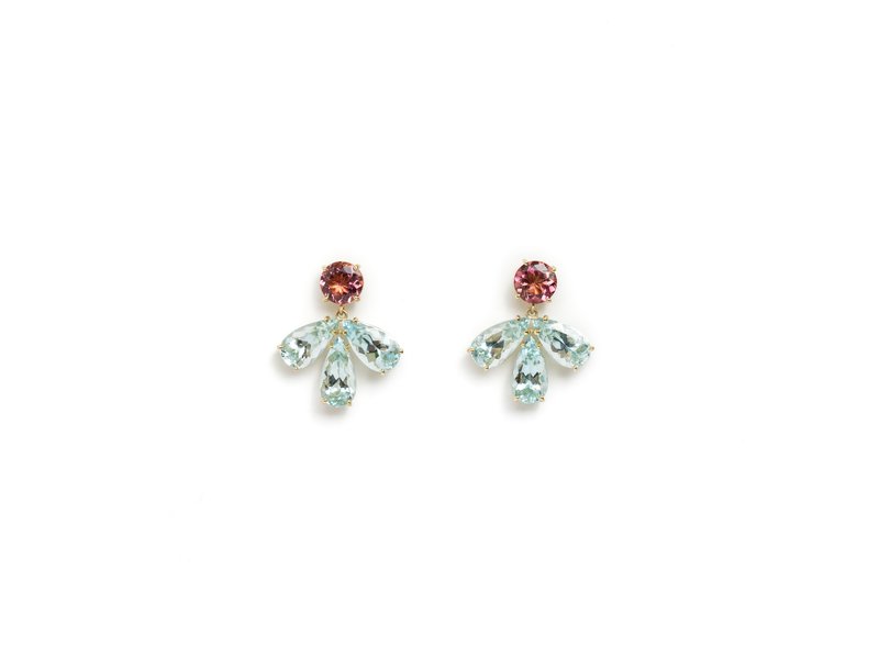 IRENE NEUWIRTH PINK TOURMALINE AND AQUAMARINE DROP EARRING