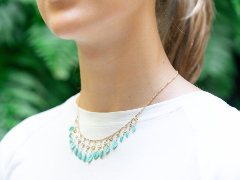 JACQUIE AICHE TURQUOISE LEAF SHAKER NECKLACE