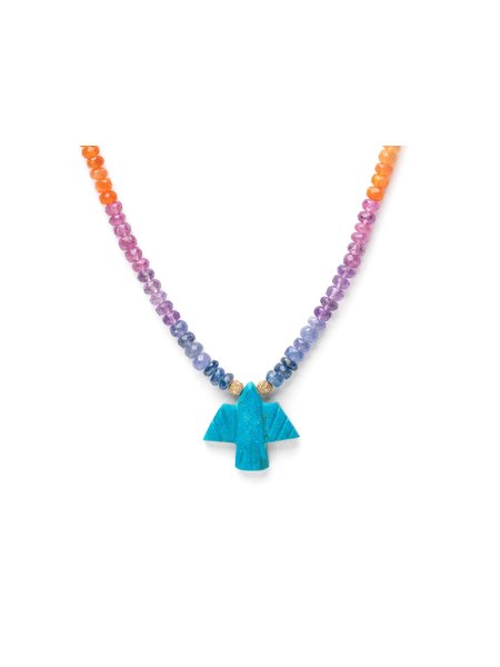 JACQUIE AICHE TURQUOISE THUNDERBIRD ON RAINBOW BEADED NECKLACE