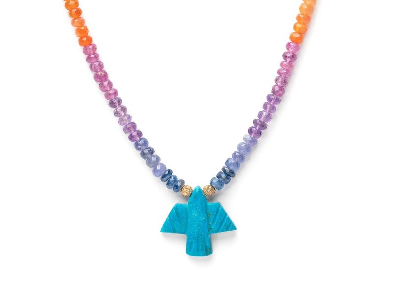 JACQUIE AICHE TURQUOISE THUNDERBIRD ON RAINBOW BEADED NECKLACE