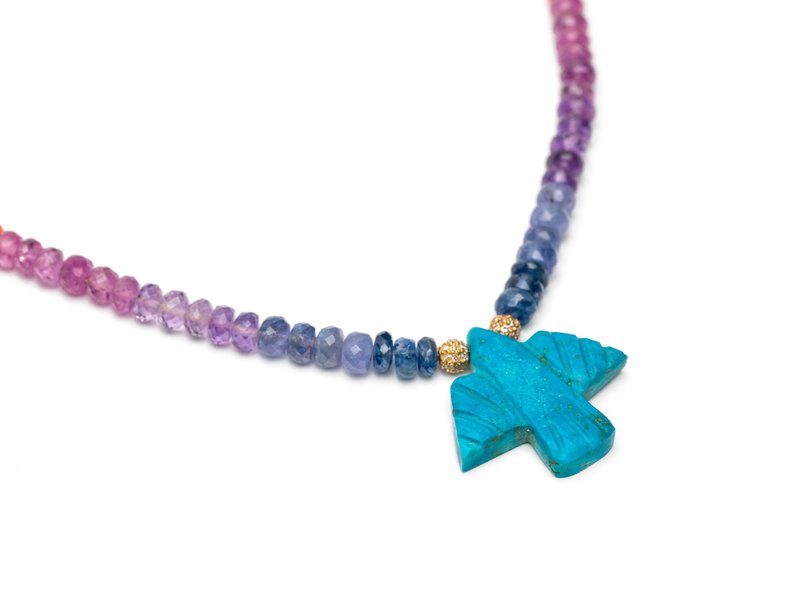 JACQUIE AICHE TURQUOISE THUNDERBIRD ON RAINBOW BEADED NECKLACE