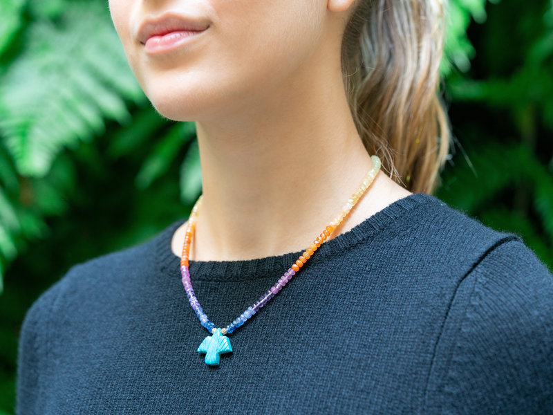 JACQUIE AICHE TURQUOISE THUNDERBIRD ON RAINBOW BEADED NECKLACE