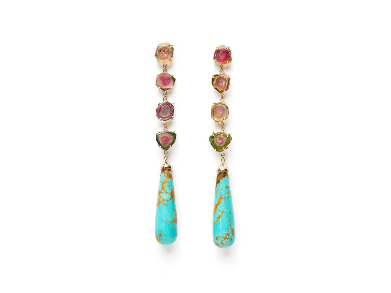 JACQUIE AICHE TOURMALINE AND TURQUOISE DROPLET EARRINGS
