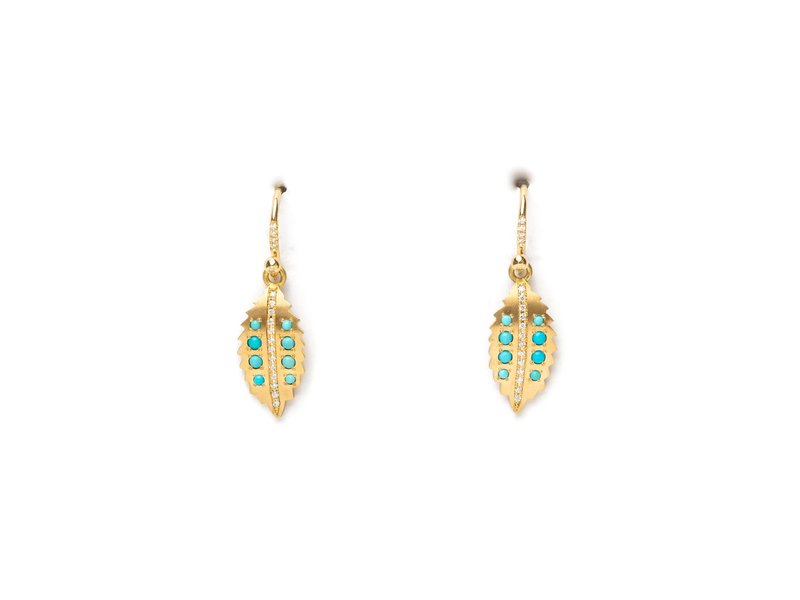 IRENE NEUWIRTH BOTANICAL TURQUOISE AND PAVE LEAF EARRINGS