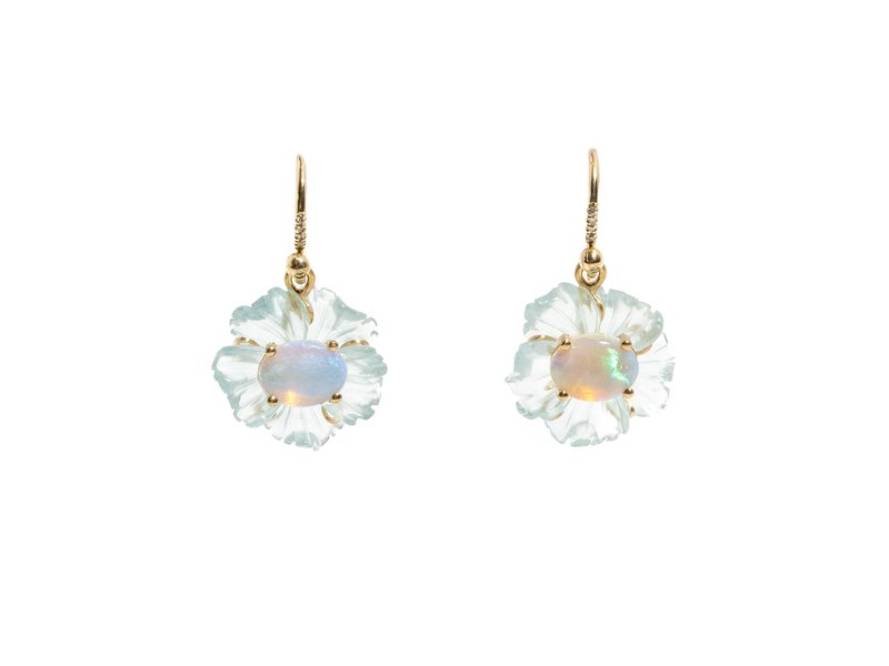 IRENE NEUWIRTH AQUAMARINE AND OPAL FLOWER EARRINGS