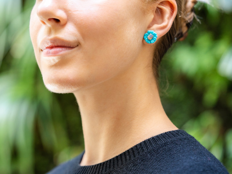 IRENE NEUWIRTH TURQUOISE AND OPAL TROPICAL FLOWER STUDS