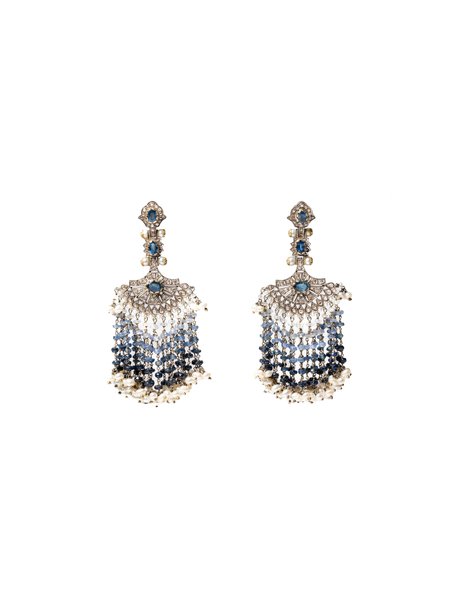 MUNNU THE GEM PALACE SAPPHIRE DIAMOND AND PEARL CHANDELIER EARRINGS