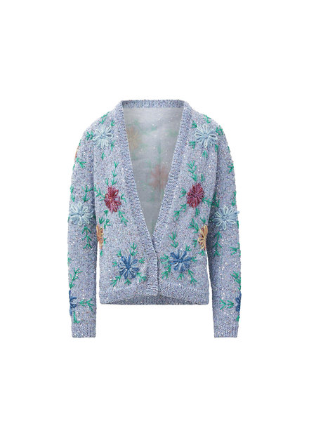 BRANDON MAXWELL FLORAL EMBROIDERED CARDIGAN SWEATER