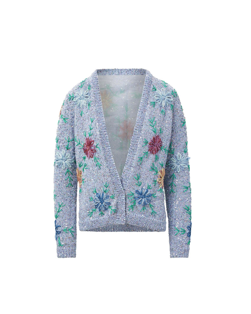 BRANDON MAXWELL FLORAL EMBROIDERED CARDIGAN SWEATER