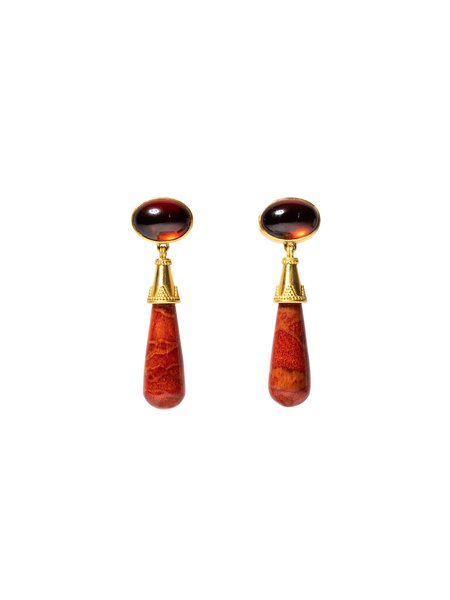 PROUNIS CORAL AND GARNET GRANULATED AMPHORA EARRINGS