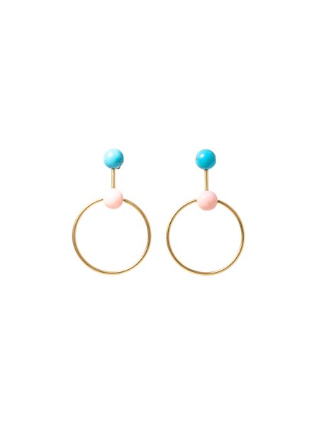 IRENE NEUWIRTH TURQUOISE POST AND PINK OPAL SPHERE GUMBALL EARRINGS