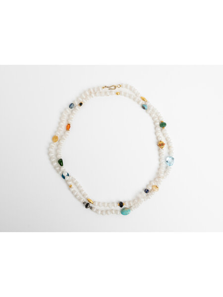 ILEANA MAKRI WHITE AGATE STRIPE BEADED NECKLACE