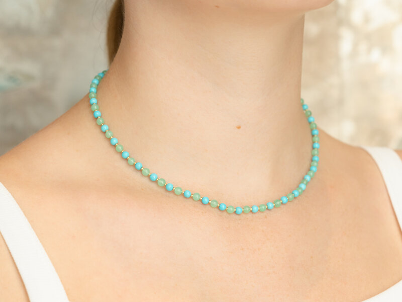 IRENE NEUWIRTH TURQUOISE AND CHRYSOPRASE BEADED NECKLACE