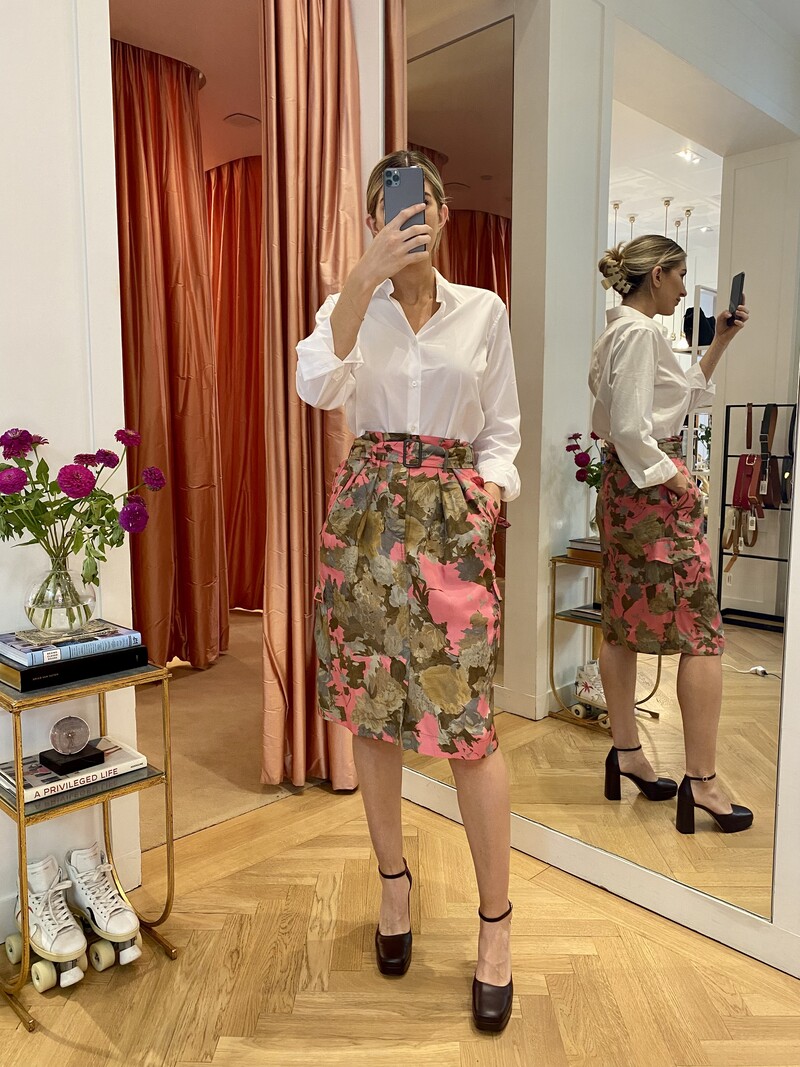 DRIES VAN NOTEN BELTED FLORAL CARGO SKIRT