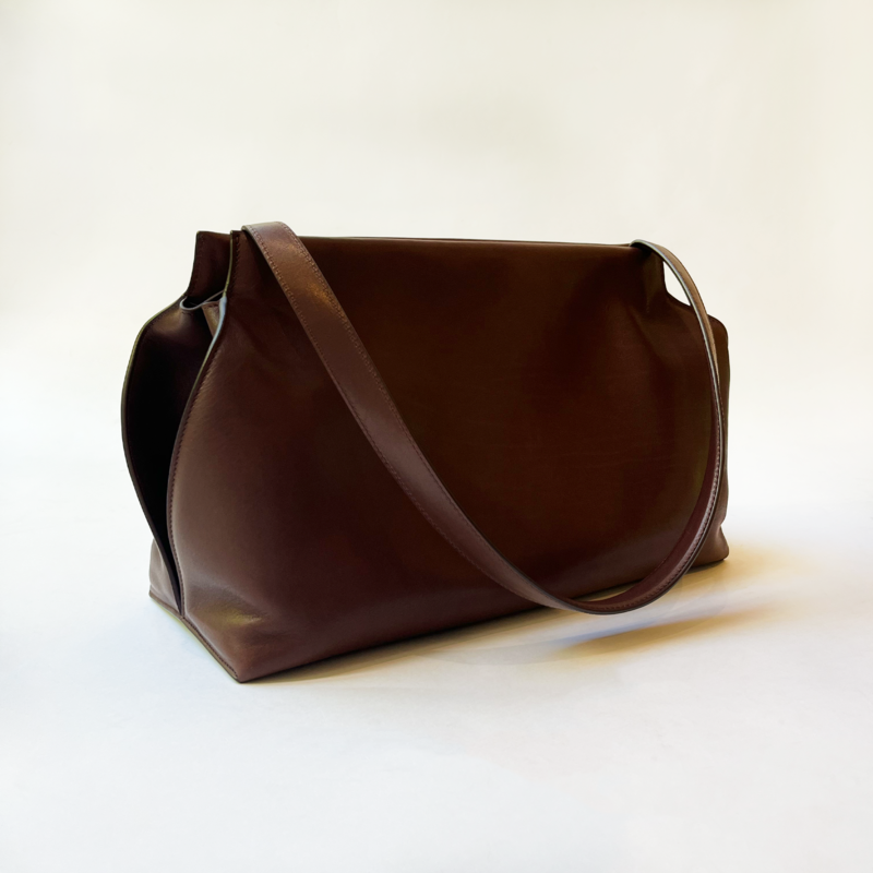 Leather Sculpture Tote Bag with Inner Clutch