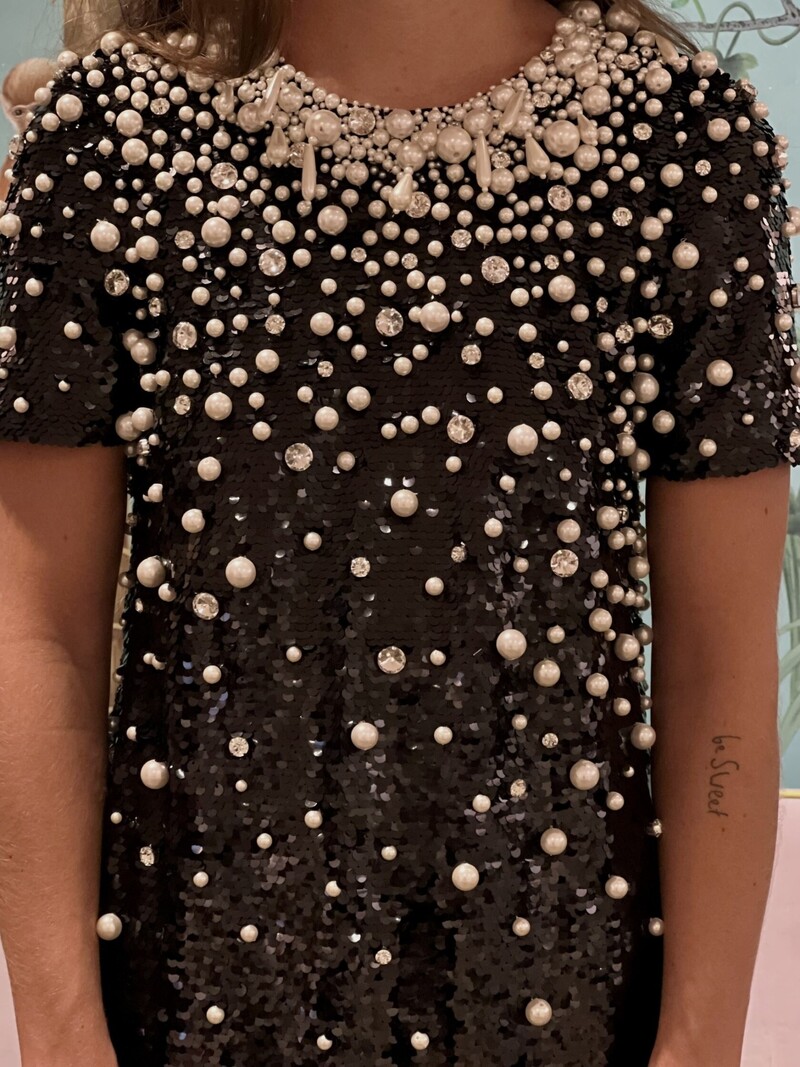 T-shirt with embroidery and sequins, black