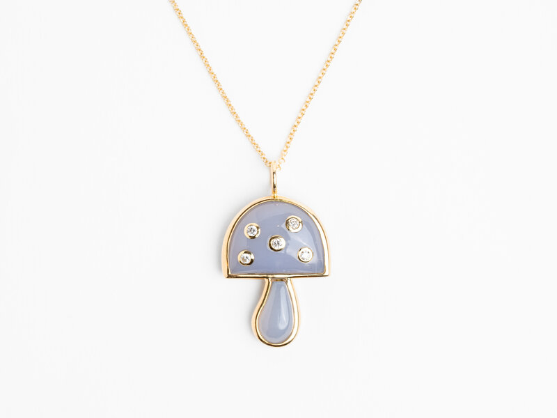 BRENT NEALE BLUE CHALCEDONY SMALL MAGIC MUSHROOM NECKLACE