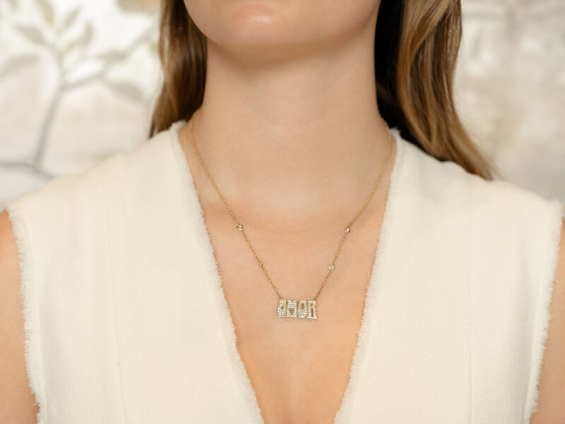 JACQUIE AICHE SMALL PAVE AMOR NECKLACE