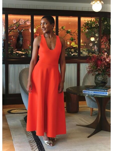 BRANDON MAXWELL SCOOP NECK MIDI DRESS