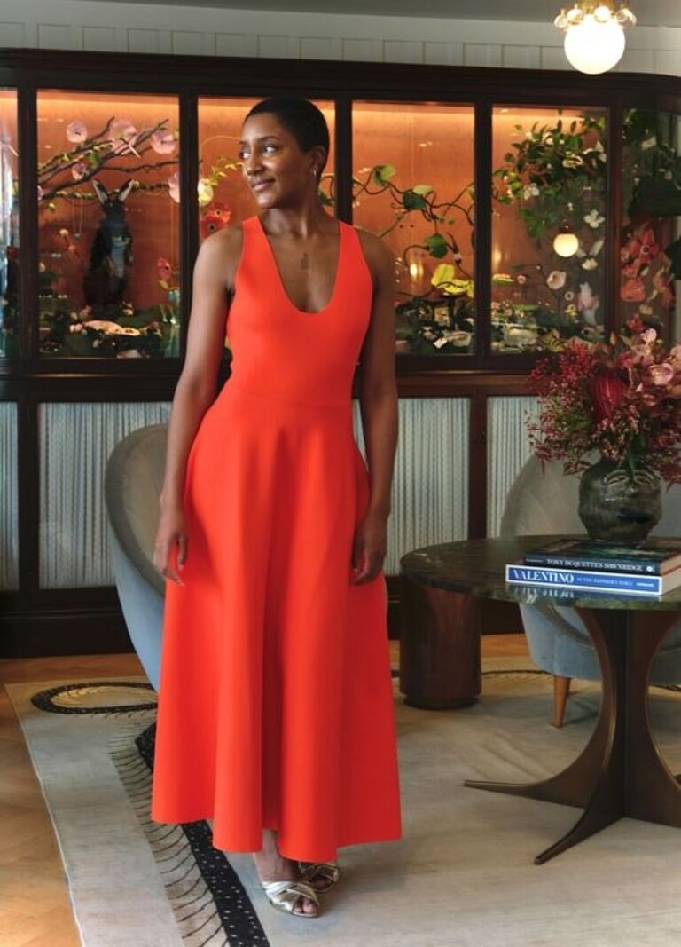 The Renee Dress in Red Orange  Brandon Maxwell Contemporary