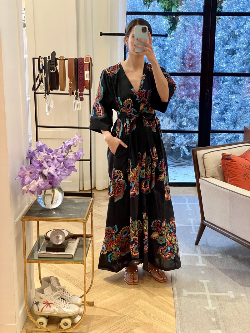 RIANNA + NINA V-NECK COTTON PRINTED MAXI DRESS