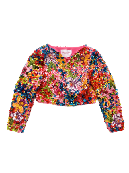 CAROLINA HERRERA EMBELLISHED BEADED CROP JACKET