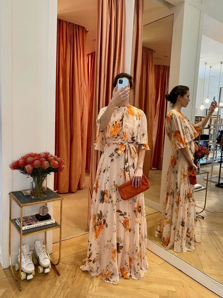 ERDEM CAPE OVERLAY PRINTED GOWN