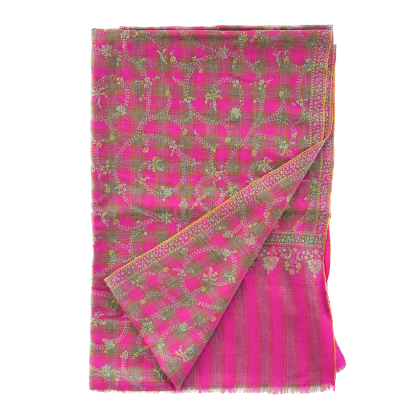 YASER PLAID SWIRL EMBROIDERED SHAWL